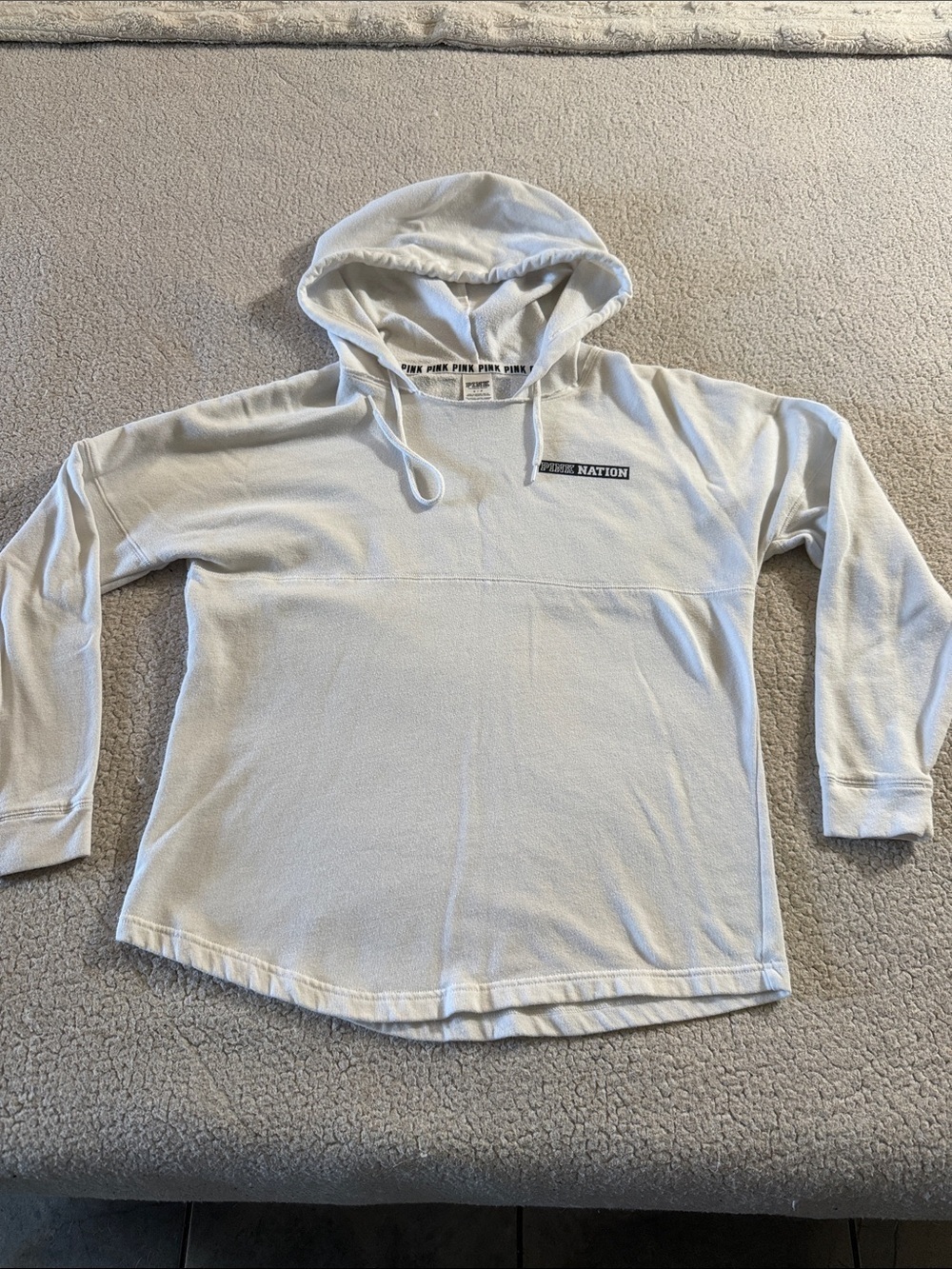 PINK Victoria's Secret Off-White Hooded Pullover Sweatshirt Small